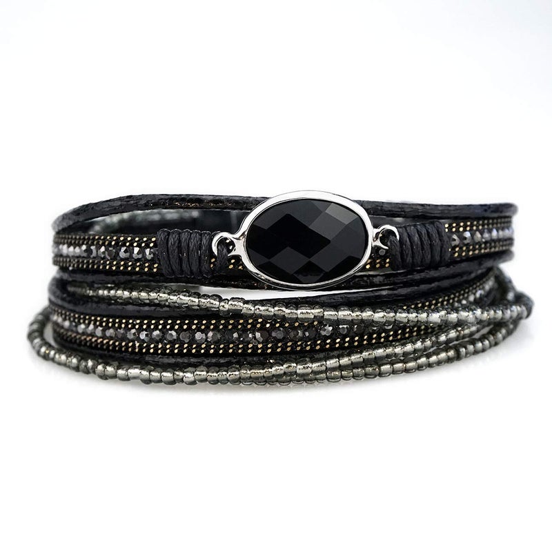Suyi Women Wrap Bracelet Multilayered Leather Braided Bangle Wrist Cuff Bangles with Magnetic Buckle Black - Image 3